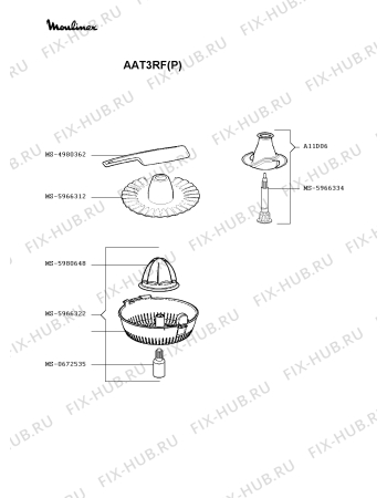 Взрыв-схема кухонного комбайна Moulinex AAT3RF(P) - Схема узла 1P000450.1P3