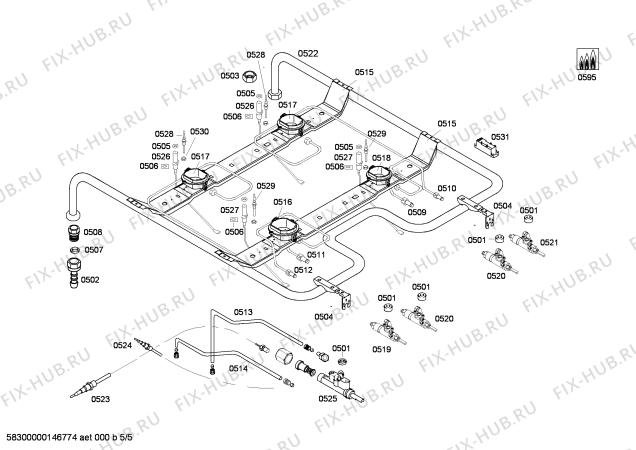 Взрыв-схема плиты (духовки) Bosch HGG223120E - Схема узла 05