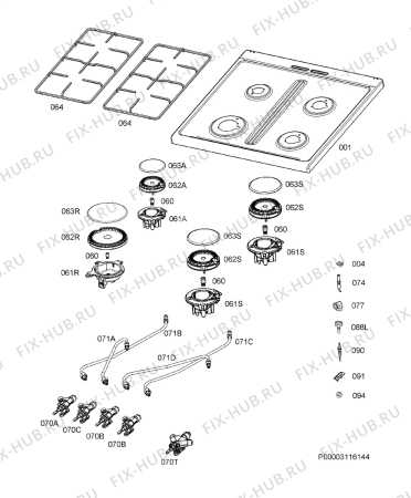 Взрыв-схема плиты (духовки) Electrolux EKG960108W - Схема узла Hob