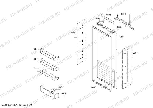 Схема №1 RT249203 Gaggenau с изображением Дверь для холодильной камеры Bosch 00249093