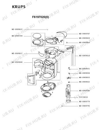 Взрыв-схема кофеварки (кофемашины) Krups F6197020(0) - Схема узла WP001839.2P2