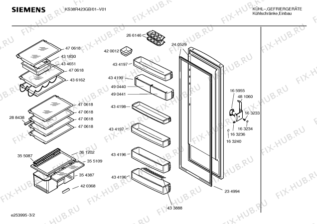 Взрыв-схема холодильника Siemens KS38R423GB - Схема узла 02