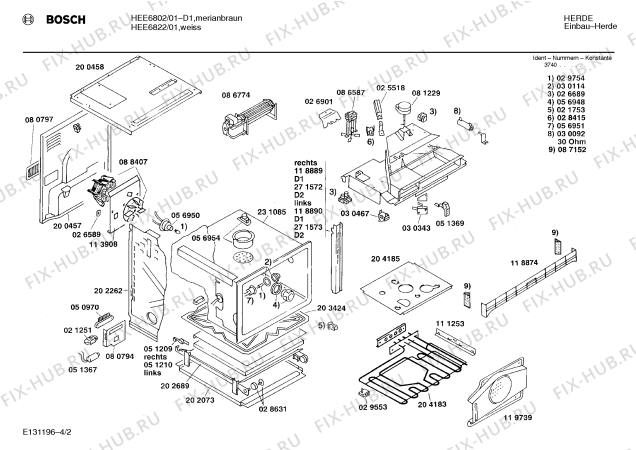 Взрыв-схема плиты (духовки) Bosch HEE6822 - Схема узла 02