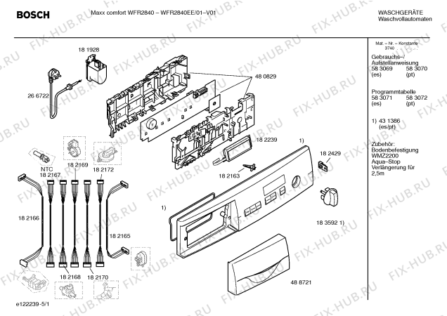 Схема №1 WFR2840EE Maxx Comfort WFR2840 с изображением Инструкция по установке и эксплуатации для стиралки Bosch 00583069
