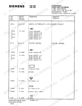 Схема №14 FM619K4 с изображением Сервисная инструкция для видеоэлектроники Siemens 00535311