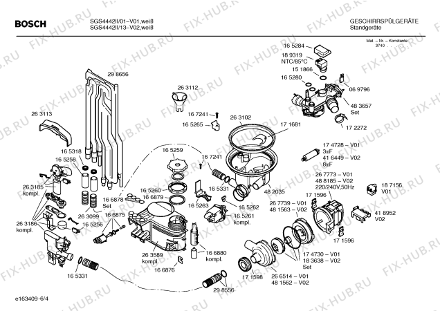 Взрыв-схема посудомоечной машины Bosch SGS4442II Silence - Схема узла 04