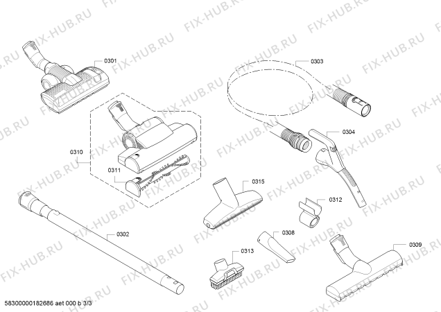 Взрыв-схема пылесоса Siemens VSQ8445 Siemens Q 8.0 animalSpecialist powerSensor - Схема узла 03