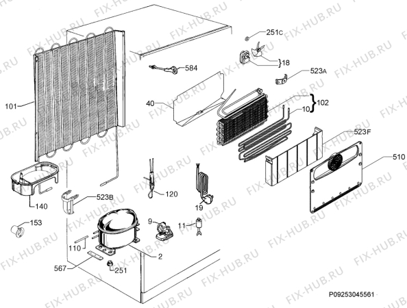 Взрыв-схема холодильника Electrolux RND42353C - Схема узла Cooling system 017