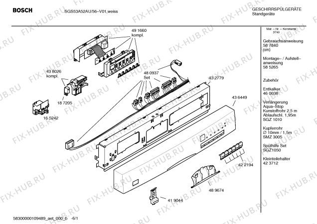 Схема №3 SGS53A52AU с изображением Передняя панель для посудомойки Bosch 00436449
