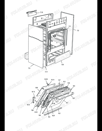 Взрыв-схема плиты (духовки) DELONGHI HGK 50 GB - Схема узла 2