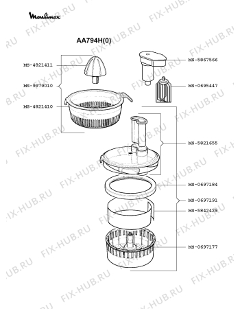 Взрыв-схема кухонного комбайна Moulinex AA794H(0) - Схема узла Q0000019.4Q3