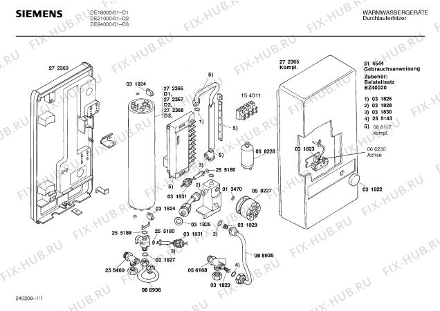 Схема №1 DE1TE18 DZE1840/01 с изображением Нагревательный элемент для бойлера Bosch 00272366