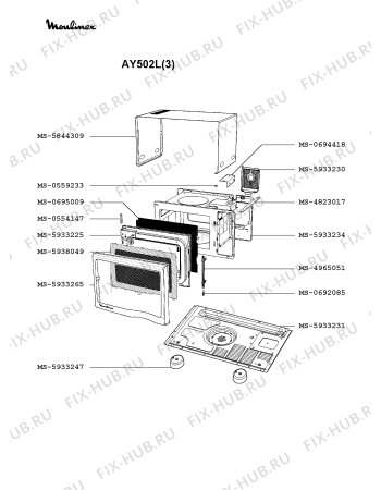 Взрыв-схема микроволновой печи Moulinex AY502L(3) - Схема узла RP002011.5P2
