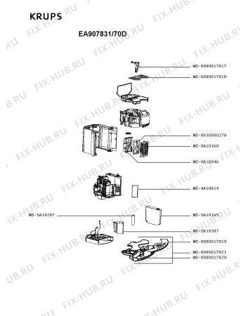 Схема №1 EA907D40/70D с изображением Бойлер и тэн для электрокофеварки Krups MS-8030000001