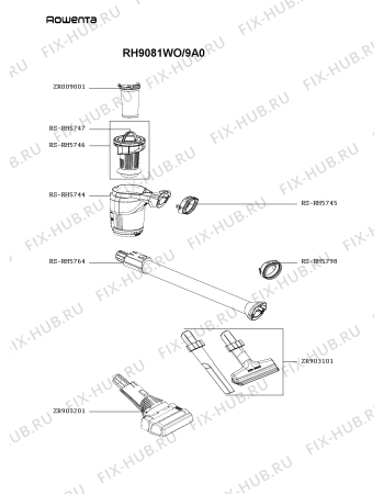 Взрыв-схема пылесоса Rowenta RH9081WO/9A0 - Схема узла VP005309.5P2
