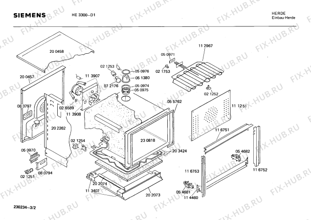 Взрыв-схема плиты (духовки) Siemens HE3300 - Схема узла 02
