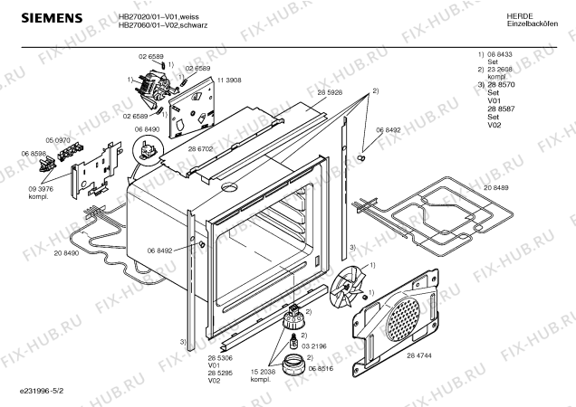 Взрыв-схема плиты (духовки) Siemens HB27020 - Схема узла 02