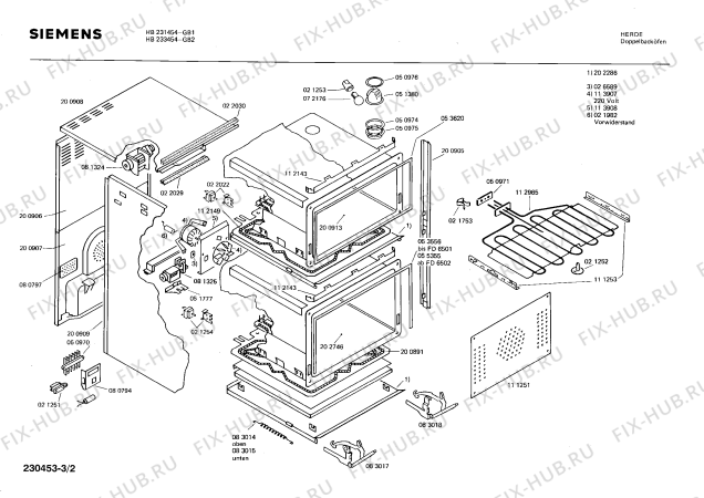 Взрыв-схема плиты (духовки) Siemens HB233454 - Схема узла 02