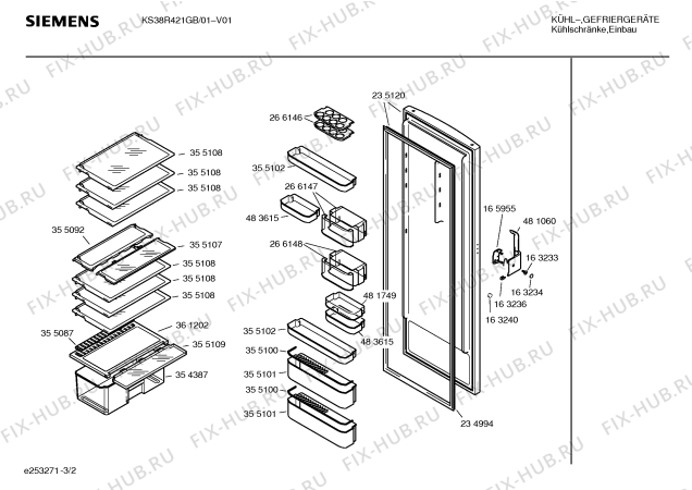 Взрыв-схема холодильника Siemens KS38R421GB - Схема узла 02