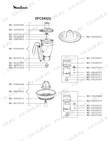 Взрыв-схема кухонного комбайна Moulinex DFC243(3) - Схема узла 8P002956.4P2