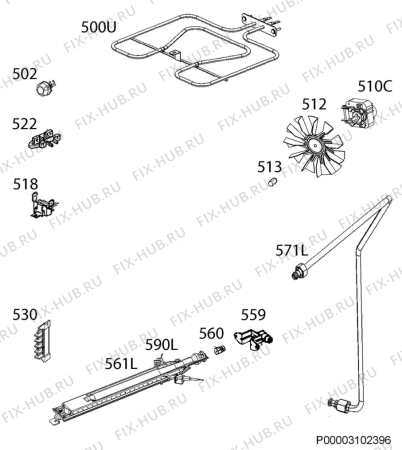 Взрыв-схема плиты (духовки) Electrolux EKG51370OW - Схема узла Functional parts