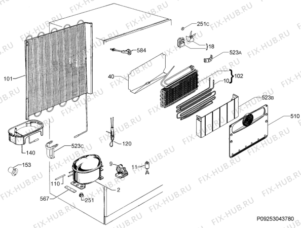 Взрыв-схема холодильника Rex Electrolux FB551BSA+ - Схема узла Cooling system 017