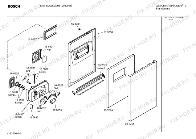 Взрыв-схема посудомоечной машины Bosch SRS46A02GB Exxcel auto option - Схема узла 02