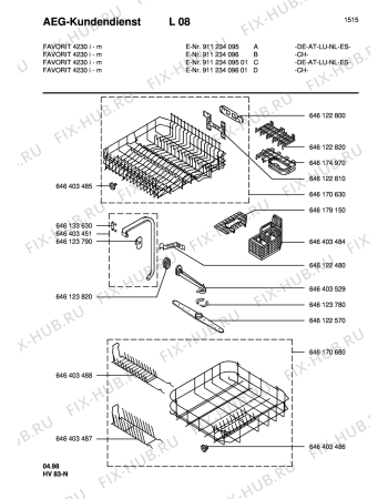 Взрыв-схема посудомоечной машины Aeg FAV4230U-M - Схема узла Baskets, tubes 061