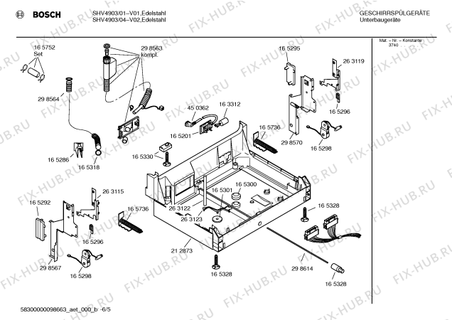 Взрыв-схема посудомоечной машины Bosch SHV4903 - Схема узла 05