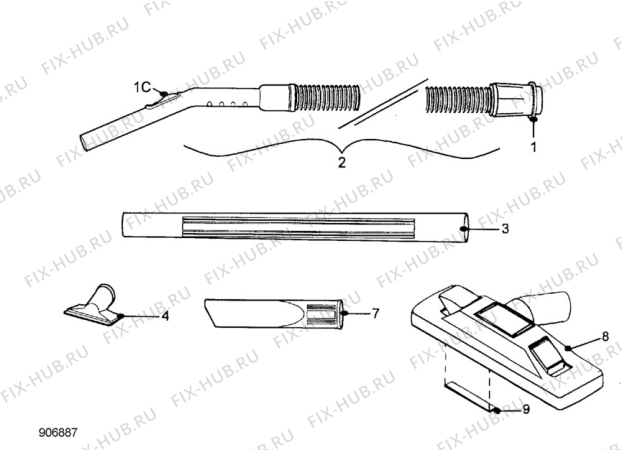 Взрыв-схема пылесоса Progress P1610A - Схема узла Accessories