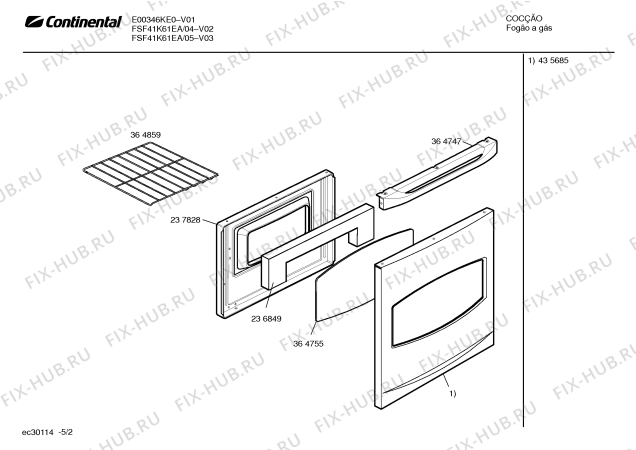 Взрыв-схема плиты (духовки) Continental E00346KE0 - Схема узла 02