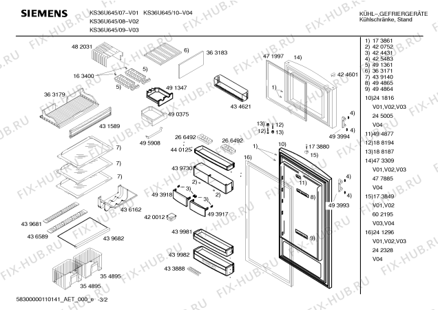 Схема №2 KS36U623 с изображением Инструкция по эксплуатации для холодильной камеры Siemens 00690010
