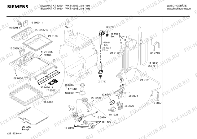 Схема №1 WXT1050EU Siemens SIWAMAT XT 1050 с изображением Таблица программ для стиралки Siemens 00527455