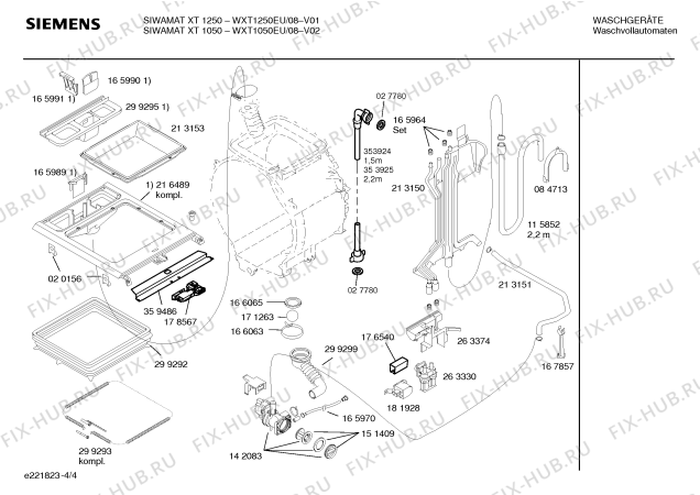 Схема №1 WXT1050EU Siemens SIWAMAT XT 1050 с изображением Вкладыш в панель для стиралки Siemens 00360030