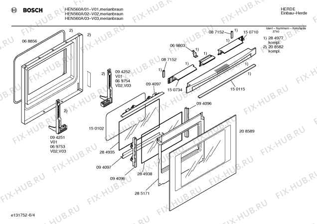 Схема №3 HEN560A с изображением Инструкция по эксплуатации для плиты (духовки) Bosch 00516696