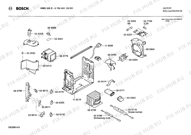 Взрыв-схема микроволновой печи Bosch 0750491132 HMG550E - Схема узла 04