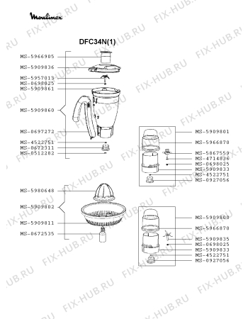 Взрыв-схема кухонного комбайна Moulinex DFC34N(1) - Схема узла MP002752.6P2