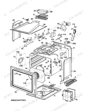 Взрыв-схема плиты (духовки) Voss Electrolux ELK82730HV 230V - Схема узла H10 Main Oven Cavity (large)