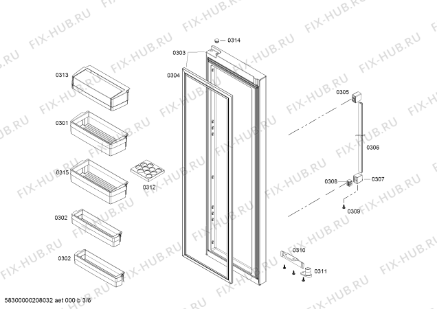 Взрыв-схема холодильника Bosch KAN92VI30A - Схема узла 03