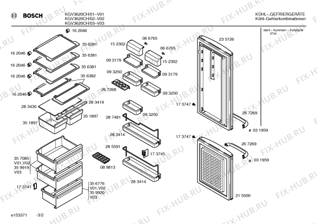 Взрыв-схема холодильника Bosch KGV3620CH - Схема узла 02