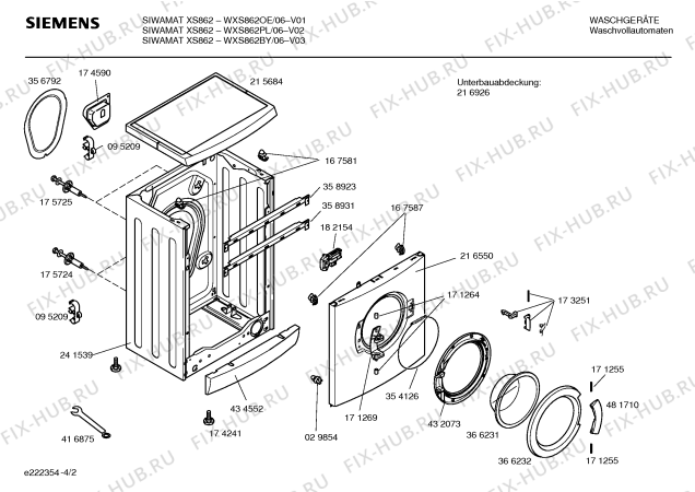 Схема №1 WXS1062BY SIWAMAT XS 1062 с изображением Инструкция по установке и эксплуатации для стиральной машины Siemens 00586585