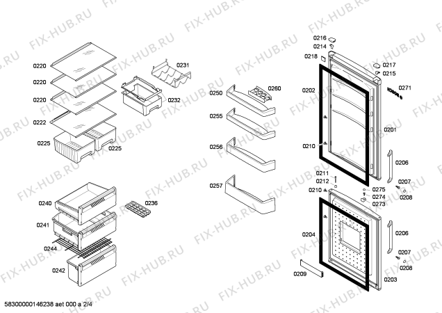 Схема №2 KGN36X15 с изображением Дверь для холодильной камеры Bosch 00247144