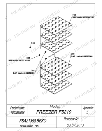 Взрыв-схема холодильника Beko FSA21300 (7502920028) - EXPLODED VIEW EVAPORATOR FSA21300 BEKO