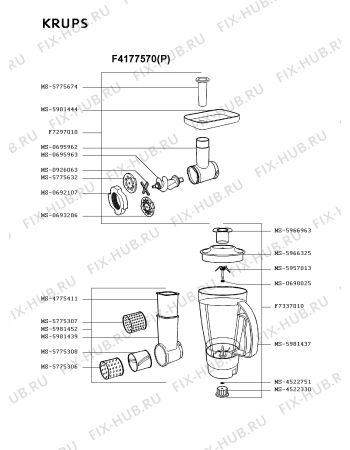 Взрыв-схема кухонного комбайна Krups F4177570(P) - Схема узла 7P000540.7P4