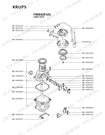 Взрыв-схема кофеварки (кофемашины) Krups F8664251(0) - Схема узла QP001838.6P2