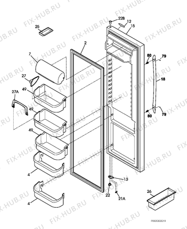 Взрыв-схема холодильника Frigidaire GPSZ25V9DS5 - Схема узла Refrigerator door