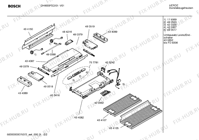 Взрыв-схема вытяжки Bosch DHI655FSD - Схема узла 02