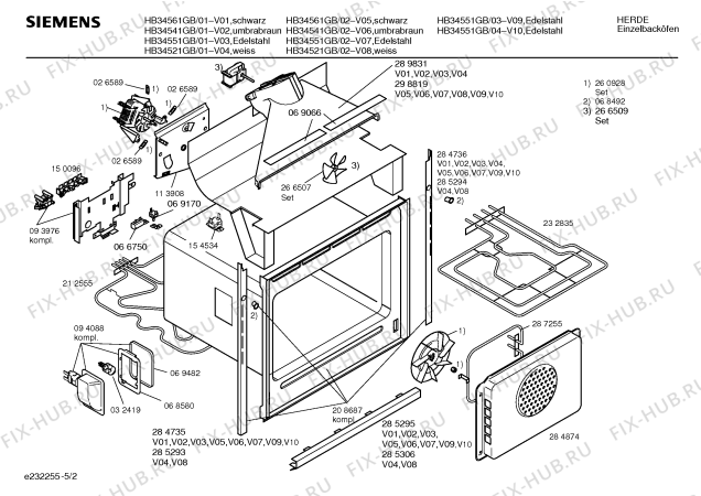 Взрыв-схема плиты (духовки) Siemens HB34521GB - Схема узла 02
