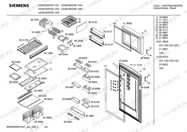 Взрыв-схема холодильника Siemens KS40U620 - Схема узла 02