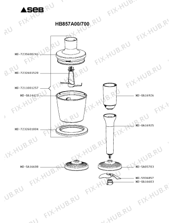 Взрыв-схема блендера (миксера) Seb HB857A00/700 - Схема узла 8P005037.2P2